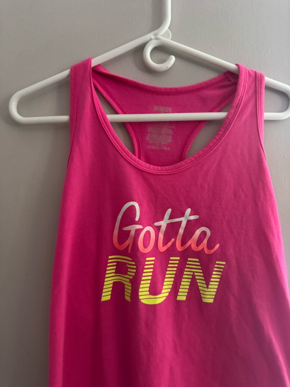 Danskin Now Pink Racerback Tank with Yellow Graphic - Picture 2 of 4